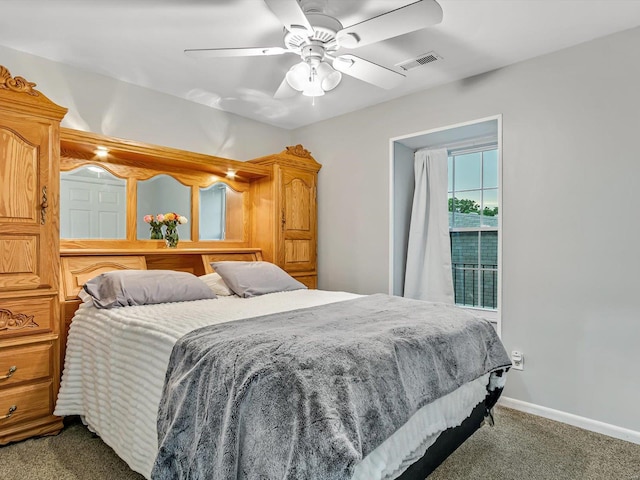 bedroom featuring carpet flooring and ceiling fan