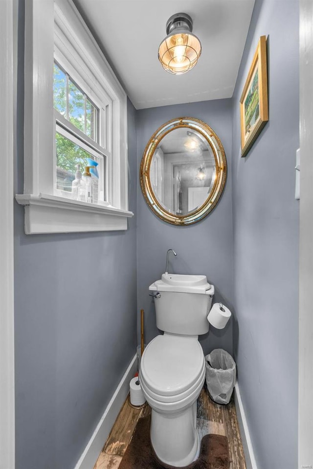 bathroom with toilet and wood-type flooring