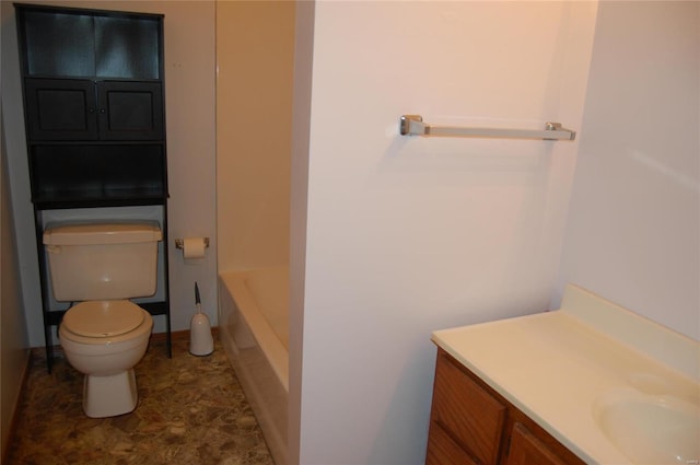 full bathroom with tile floors, bathtub / shower combination, vanity, and toilet