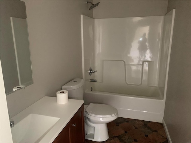 full bathroom featuring tile patterned flooring, vanity, toilet, and bathtub / shower combination