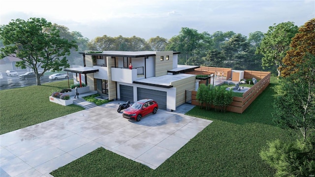 modern home featuring a front lawn