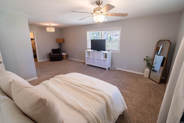 bedroom featuring carpet flooring and ceiling fan