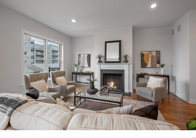 living room with hardwood / wood-style floors