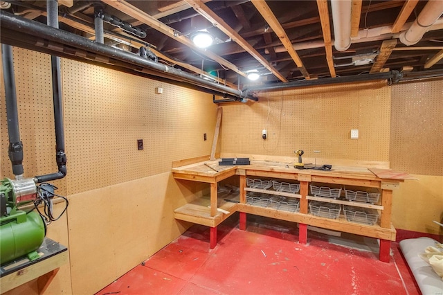 basement featuring a workshop area