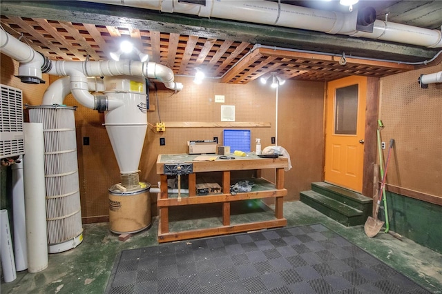 basement featuring a workshop area