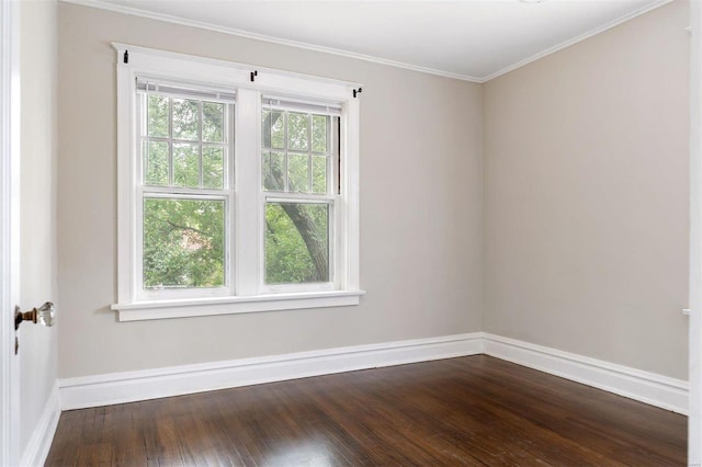 spare room featuring ornamental molding and hardwood / wood-style floors