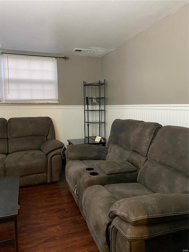 living room with dark wood-type flooring