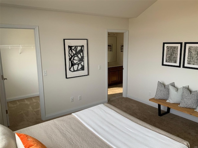 bedroom featuring carpet flooring, a spacious closet, and a closet