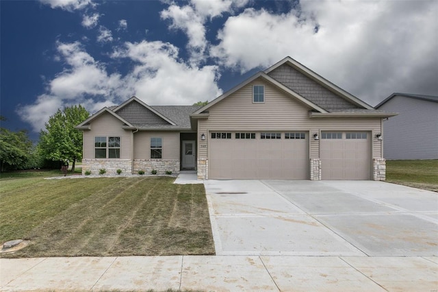 craftsman-style house with a front yard and a garage