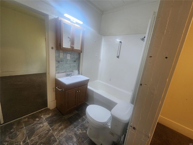 full bathroom with vanity, toilet, and  shower combination