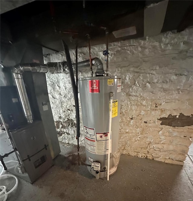 utility room with gas water heater and heating unit