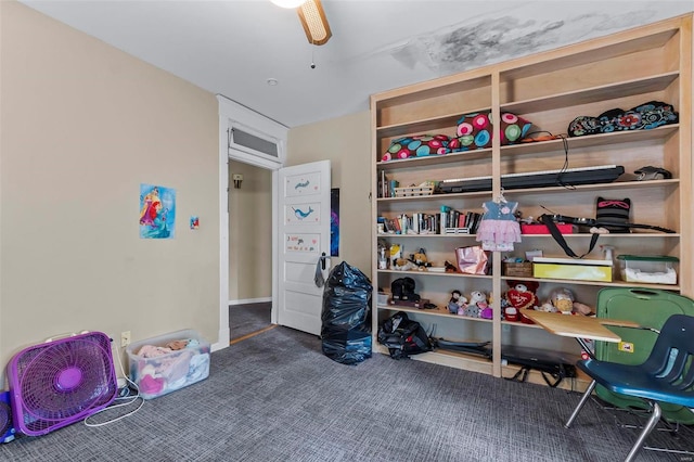 interior space featuring ceiling fan