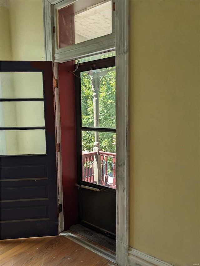 doorway with hardwood / wood-style floors