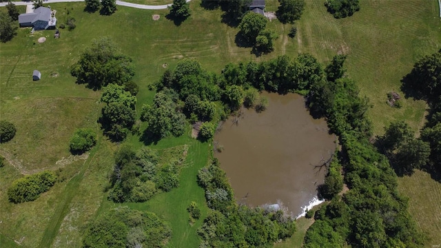 bird's eye view featuring a water view and a rural view