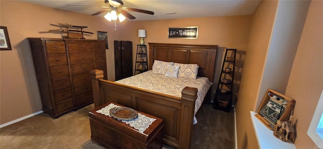 bedroom featuring carpet floors and ceiling fan