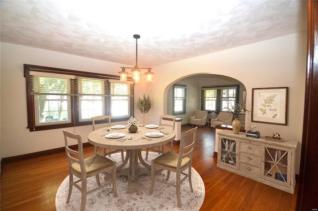 dining area with hardwood / wood-style floors