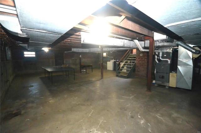 basement featuring heating unit