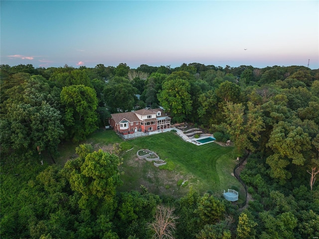 view of aerial view at dusk