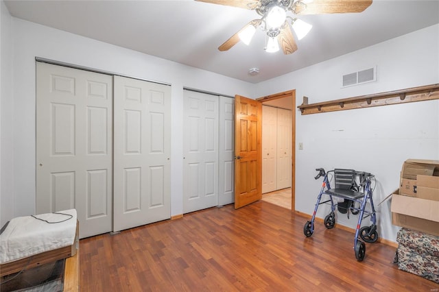 office area featuring ceiling fan and hardwood / wood-style flooring