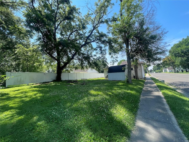 view of yard with a storage unit