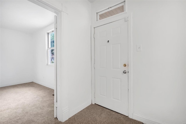 view of carpeted foyer entrance