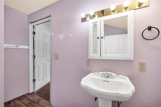 bathroom with hardwood / wood-style flooring and sink