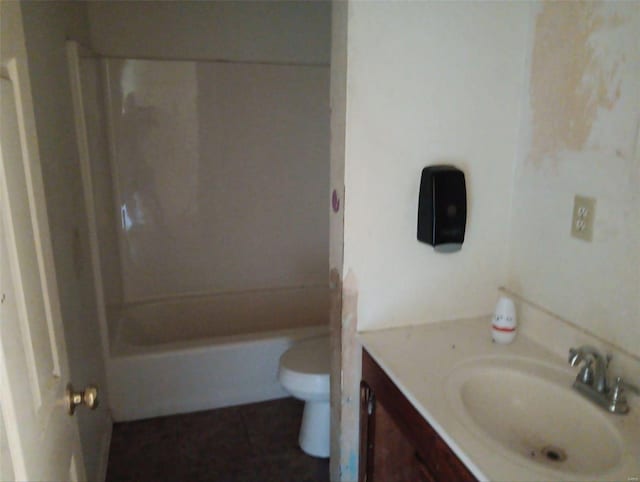 full bathroom with tile patterned floors, shower / bathing tub combination, vanity, and toilet