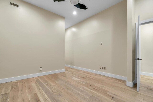 unfurnished room featuring ceiling fan and light hardwood / wood-style floors