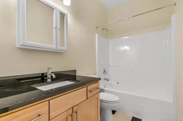 full bathroom with vanity, tile patterned floors,  shower combination, and toilet