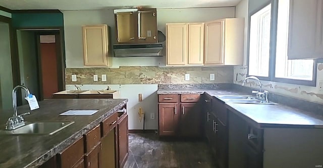 kitchen featuring decorative backsplash, cream cabinets, and sink