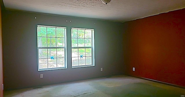 spare room featuring a textured ceiling and carpet floors