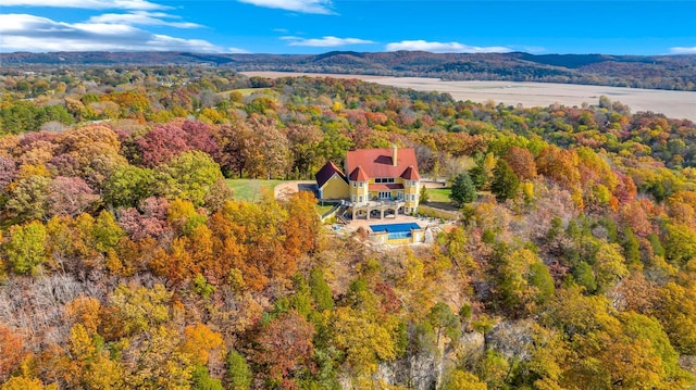 birds eye view of property with a mountain view