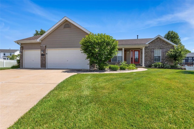 ranch-style house with a front lawn and a garage