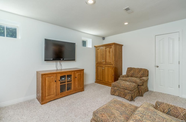 living room with light carpet