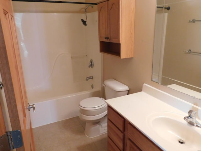 full bathroom with vanity, toilet, tile patterned floors, and  shower combination