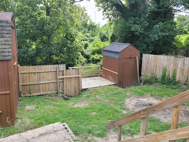 view of yard with a storage shed