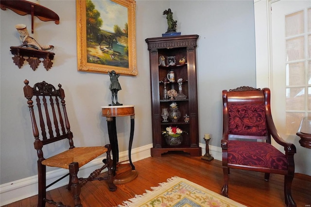 sitting room with hardwood / wood-style flooring