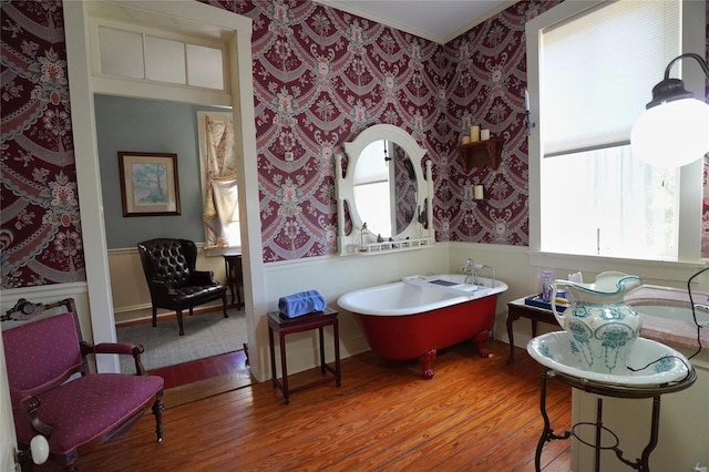 bathroom featuring hardwood / wood-style flooring and a tub