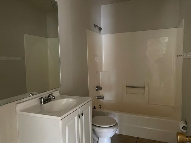 full bathroom with toilet, tile patterned flooring, vanity, and bathing tub / shower combination