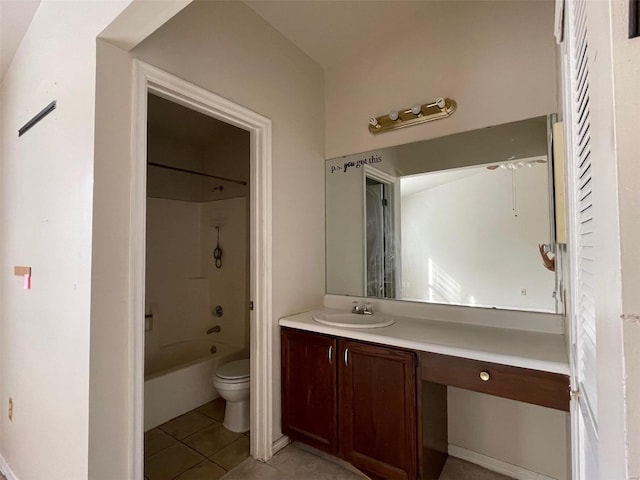 full bathroom with tile patterned floors, bathtub / shower combination, toilet, and vanity