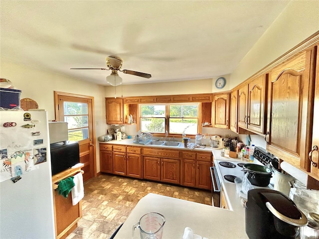 kitchen featuring white appliances, tasteful backsplash, a wealth of natural light, and sink