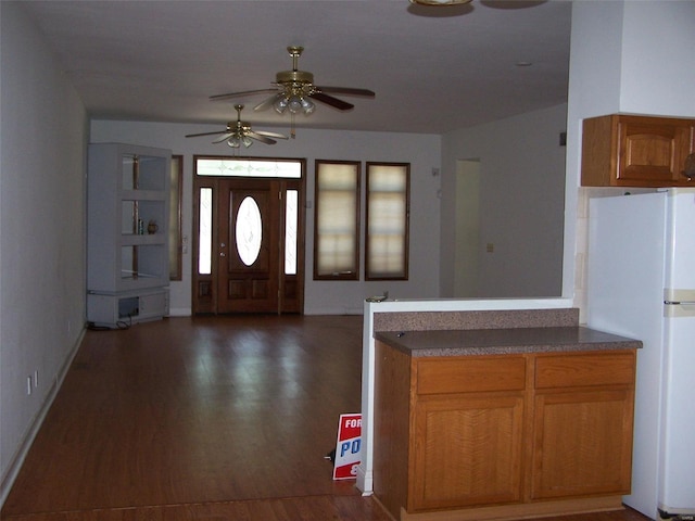 entryway featuring dark hardwood / wood-style flooring and ceiling fan