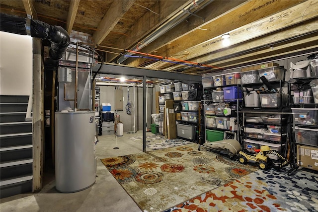 basement with electric water heater