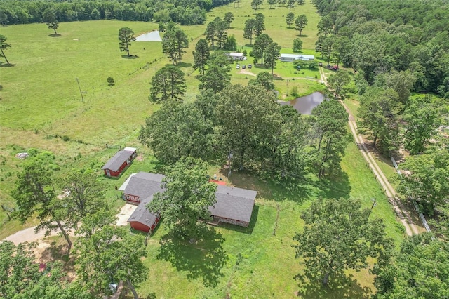 aerial view featuring a rural view and a water view