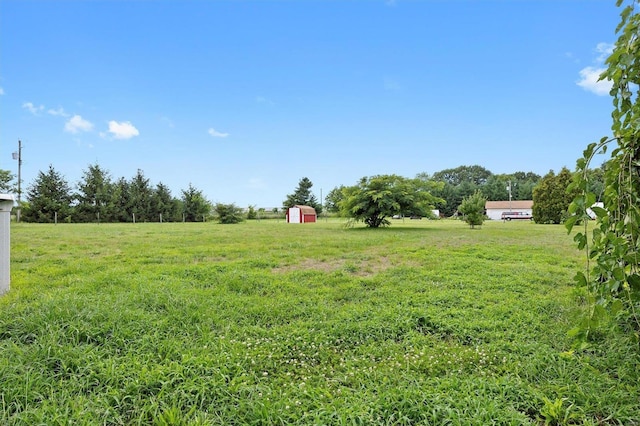 view of yard with a rural view and a storage unit