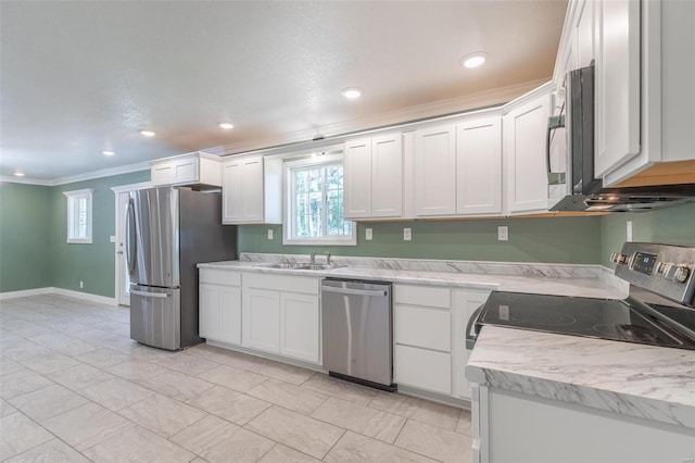 kitchen with sink, stainless steel appliances, and white cabinets