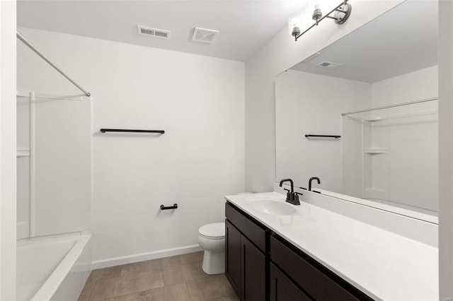 full bathroom featuring shower / bathing tub combination, vanity, and toilet