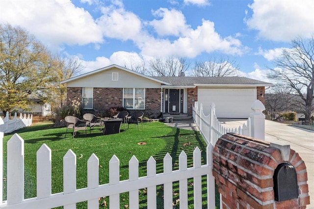 single story home with a garage and a front yard