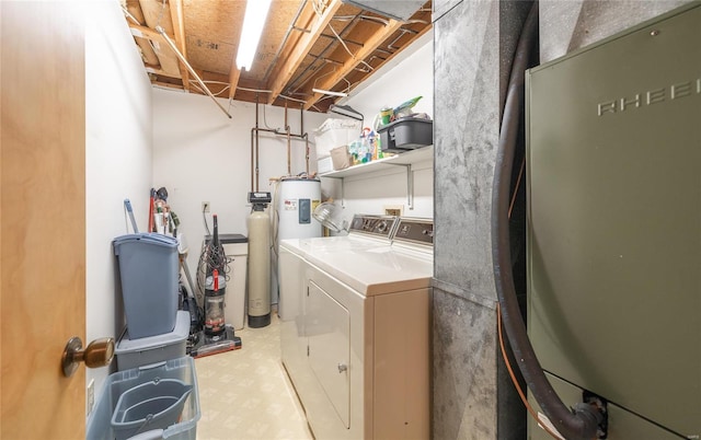 laundry room with washing machine and dryer and electric water heater