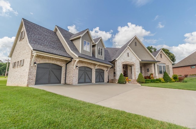 view of front of house with a garage and a front lawn